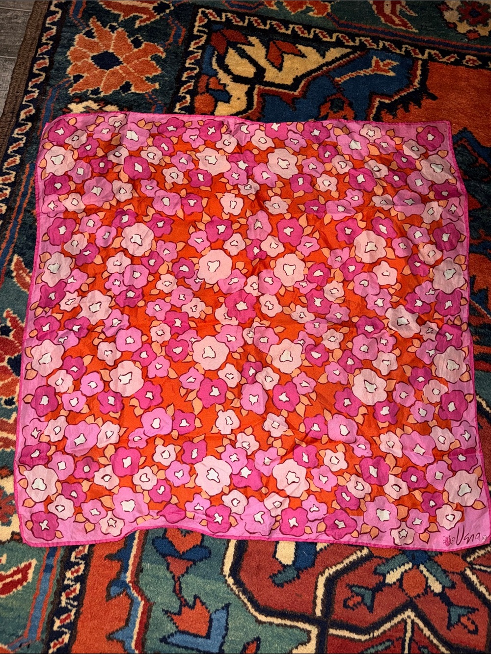 Vintage 1960s Vera Neumann Mod Floral 100% Silk Scarf